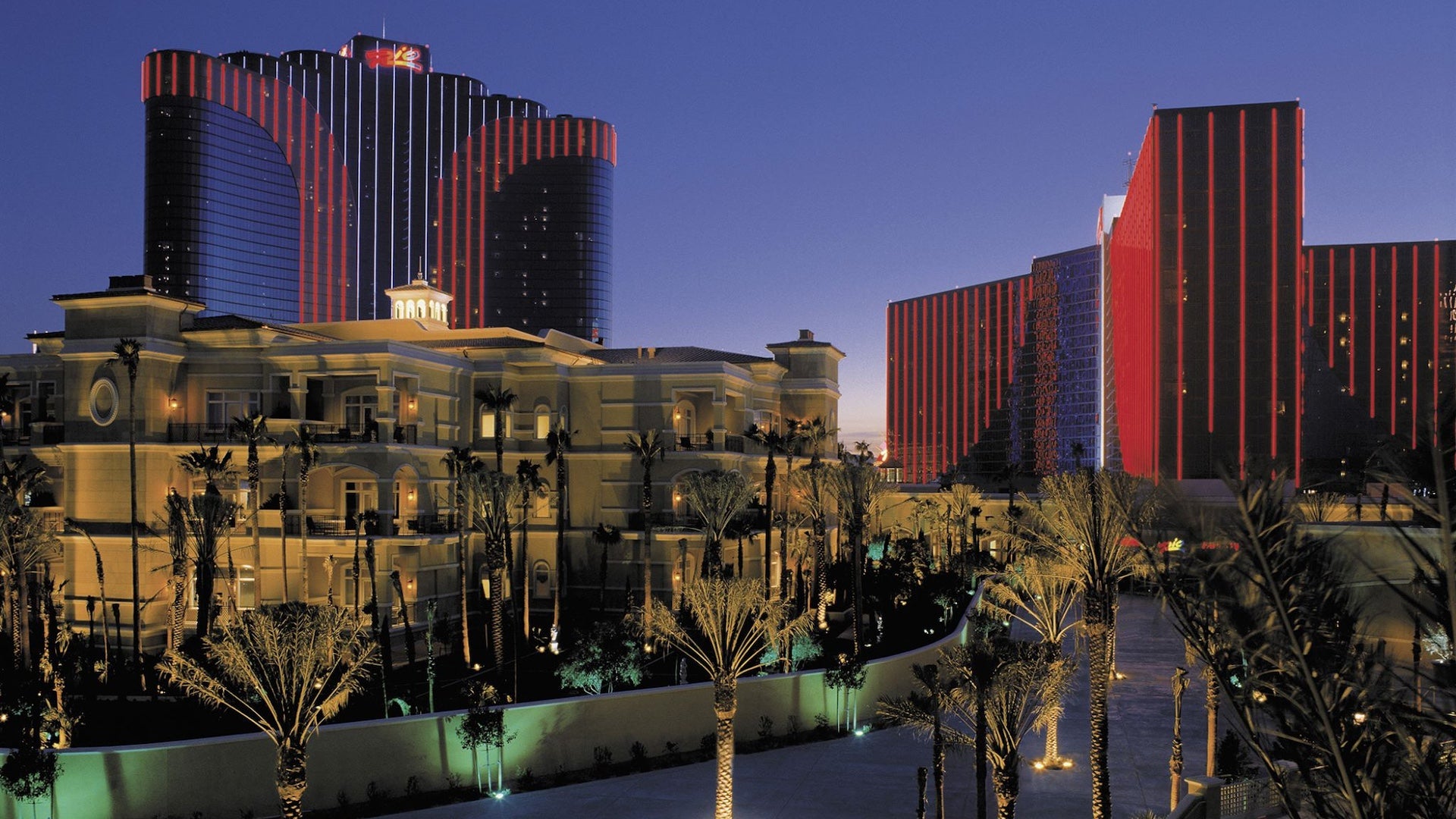 Exterior view at night of the Rio hotel